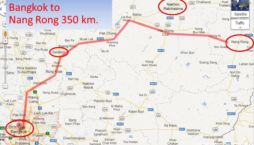 The distance from Bangkok to Nangrong